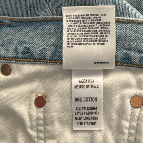 Agolde Light Blue Wash Riley High Rise Straight Distressed Jeans Size 34 NWT - Picture 12 of 12